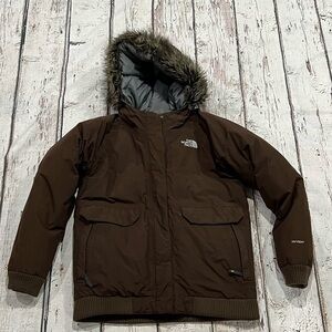 Girls The North Face Brown HyVent Goose Down Hooded Brown Jacket